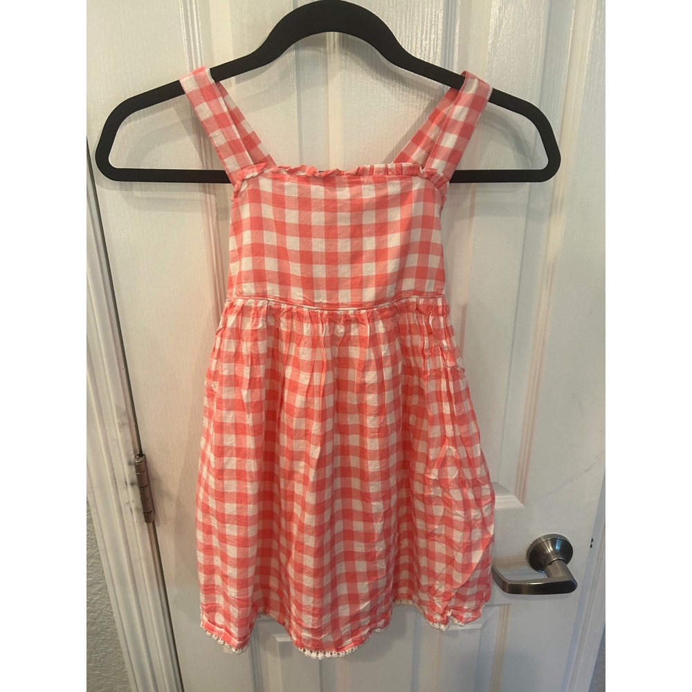 J.Crew Factory Dress Pink Gingham Smocked Back Pom Pom Trim Summer Picnic